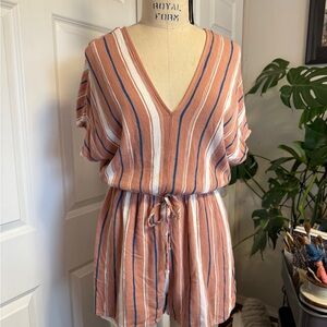 V-Neck Striped Romper with Tie Waist